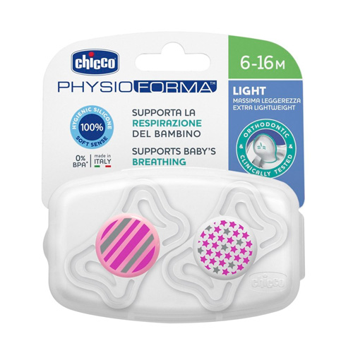 Chupete silicona ortodontico - chicco physio light (6 - 16 meses 2 unidad color rosa)